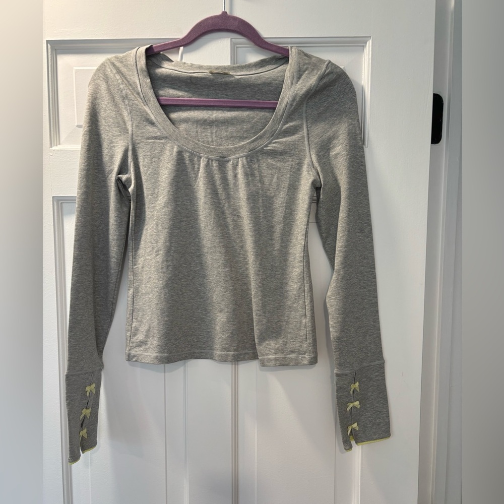 NWOT FP intimately Gray Long Sleeve Top with Lace-Up Cuffs